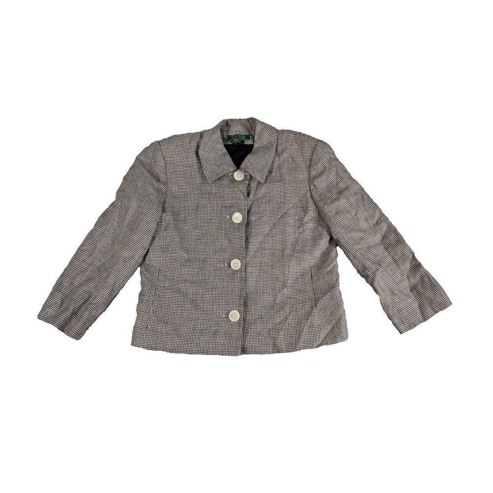 Lauren Ralph Lauren Plaid Blazer Womens 10 Jacket 100% Linen